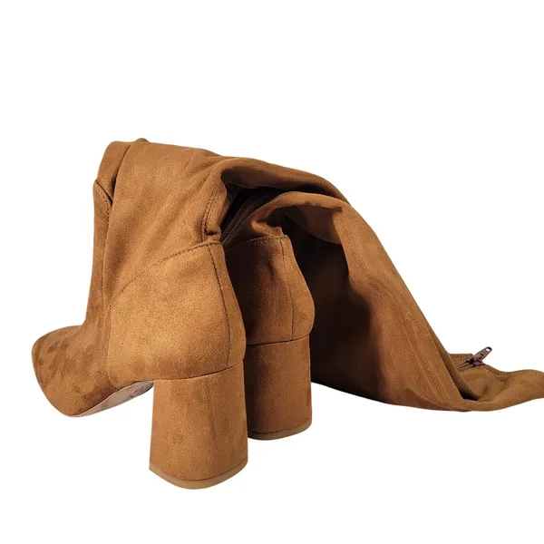 Nordstrom‎ Rack Tan Suede Square Toe Block Heel Knee High Boots Women Size 5 - Image 9