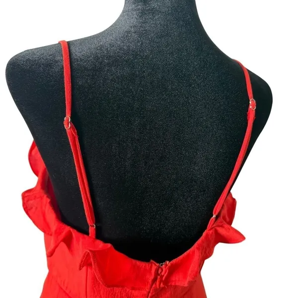 Red Ruffle Mini Dress Cutout Tie Front Size M Party Flirty Bachelorette Cocktail - Image 8