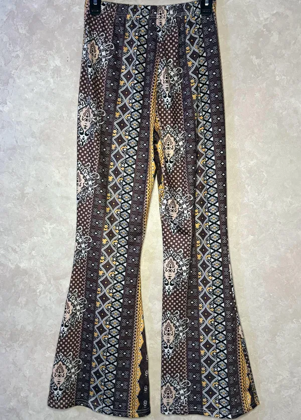 Patterned Stretch Flare Pants Multi Size M - Image 3