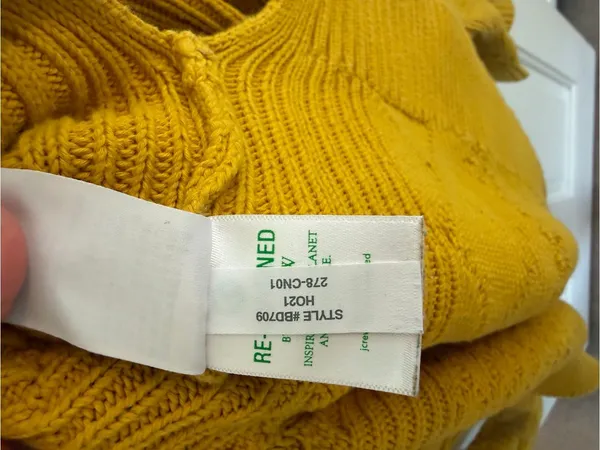 J.Crew Cotton Cable Knit Mockneck Sweater Mustard Yellow Oversized XL - Image 4