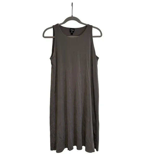 Eileen Fisher Women's Gray 100% Silk Sleeveless Shift Dress Size M - Image 2