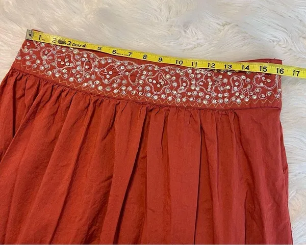 Vintage Boho Cotton Maxi Skirt w/ Sequins and Beadwork Women’s Medium Has Flaws - Image 9