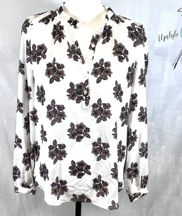 Loft long sleeve white floral print blouse top size small - Image 2