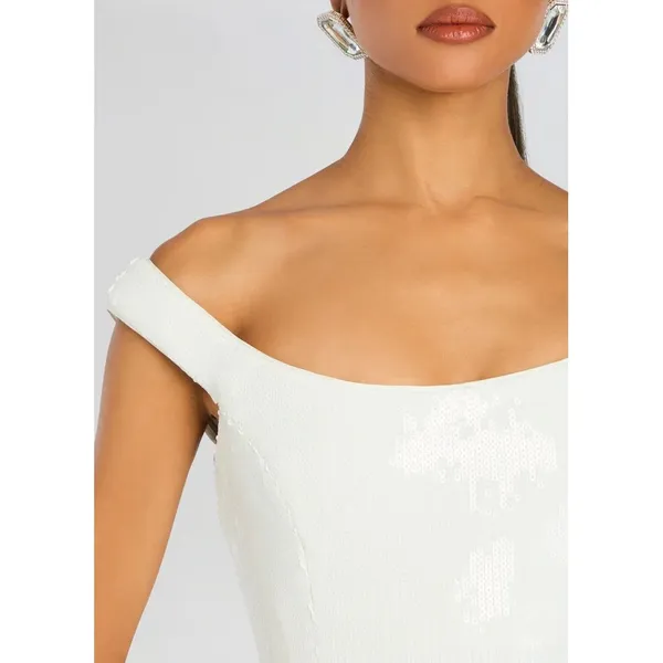 Retrofête Jazmina White Sequin One-Shoulder Gown – Size Small‎ – NWT - Image 2