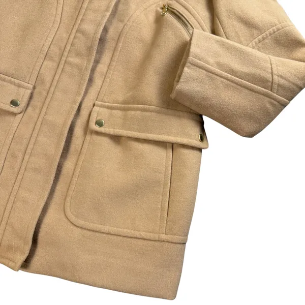 Mackintosh New England Peacoat Parka Jacket Women Medium Camel Tan Faux Fur Hood - Image 4
