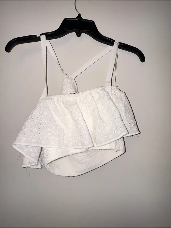 Zara Embroidered Eyelet Knit Cropped Halter Top White 4331/129 Smalll - Image 3