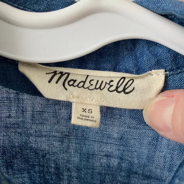 Madewell‎ Coastal XS Blue Linen Short Sleeve Button Shirt Flutter Sleeve Blouse - Image 4