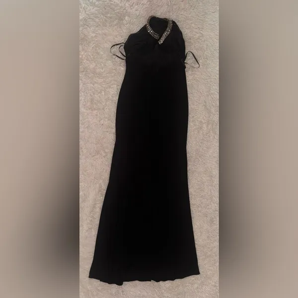NWOT MAC DUGGAL 26533 HIGH SLIT HALTER RHINESTONE ACCENTS Black Dress sz 6 - Image 7