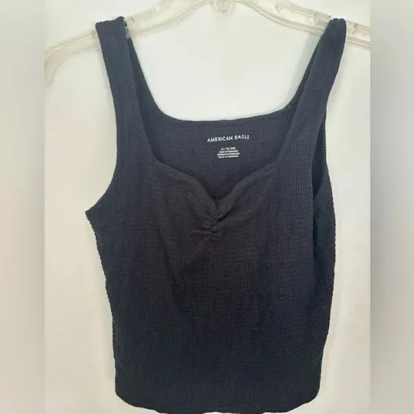 American Eagle Outfitters Ribbed Ruched Tank Top Black Size XL - Image 9