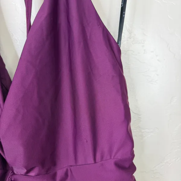 NEW Lulus Zaniya Plum Ruched Halter Open Back Jersey Mermaid Maxi Dress Large - Image 14