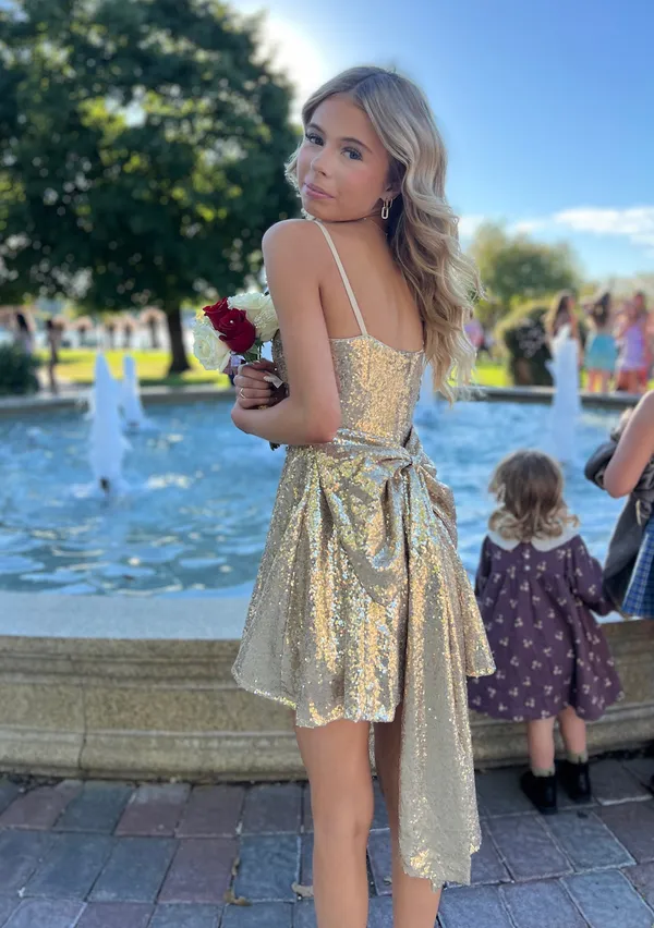 Boutique Gold Princess Sequined Mini Dress (Mondressy) - Image 3