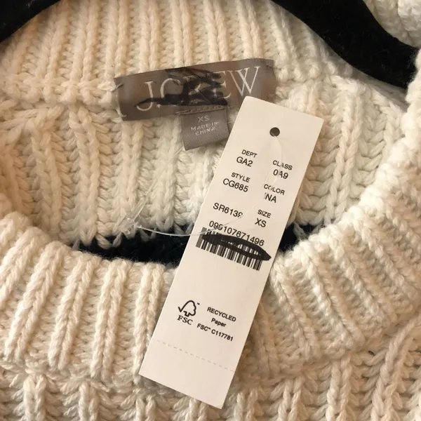 J Crew Heritage Cotton Fisherman Crewneck Sweater In Stripe Navy Blue White XS - Image 5