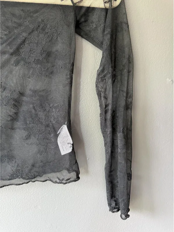Black Sheer Floral Lace Long Sleeve Top - Image 4