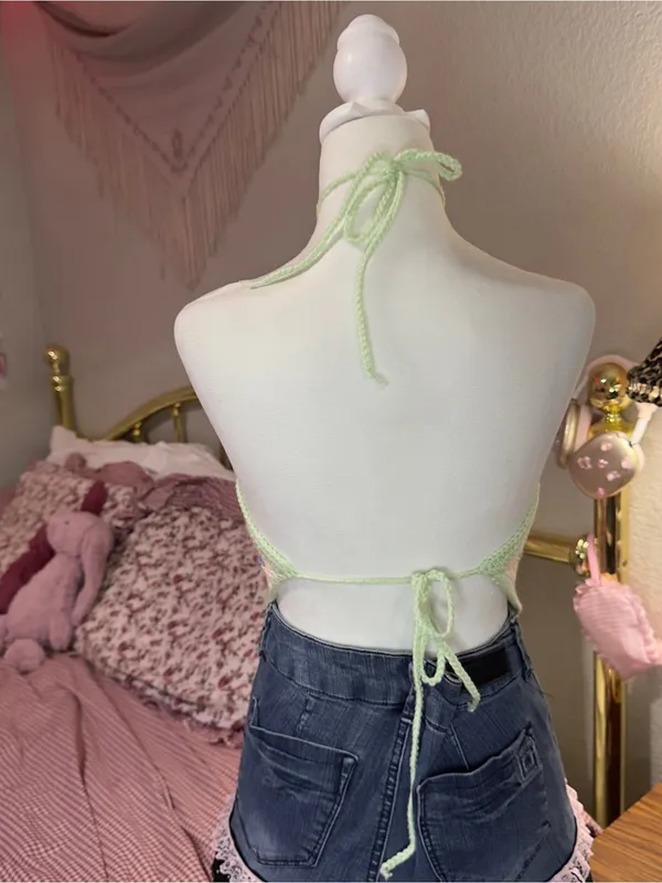 Handmade Pastel Multicolor Crochet Halter Camisole Top - Image 8