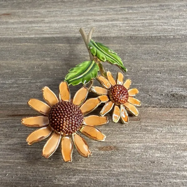 VTG Lisner Enamel Sunflower Brooch Gold Tone Daisy Floral Pin Autumn Harvest - Image 2