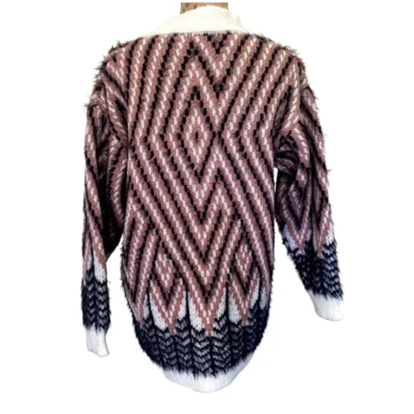 NWT Nylon Apparel Button‎ Front Cardigan Fuzzy Multicolor Fur Pockets Size S/M - Image 3