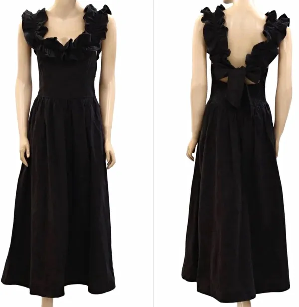 Free People $108 Ruffle It Up Black Midi Dress On or Off Shoulder Back Bow M - Image 2