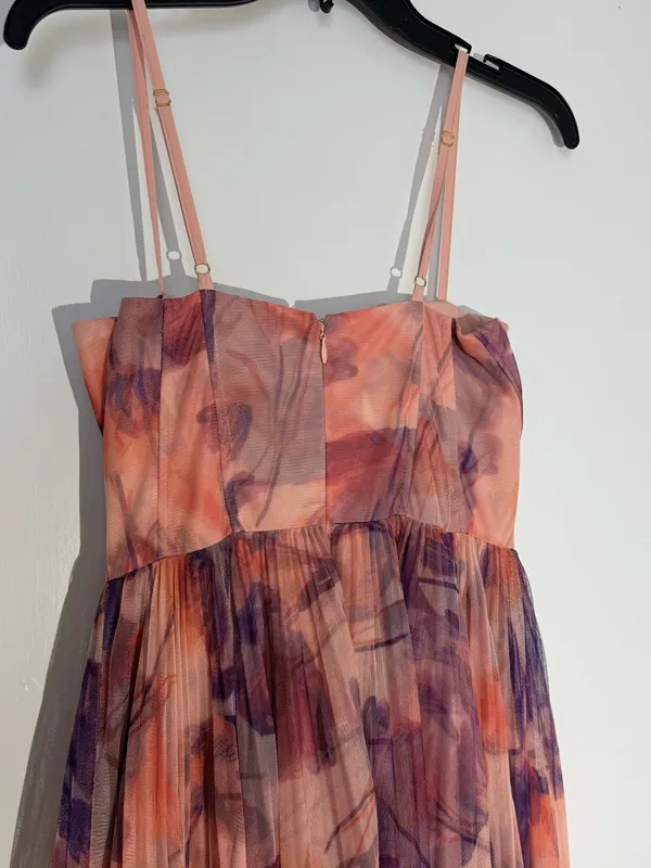 Hutch Floral Pleated Tulle Sweetheart Maxi Dress in Pink and Purple - Image 8