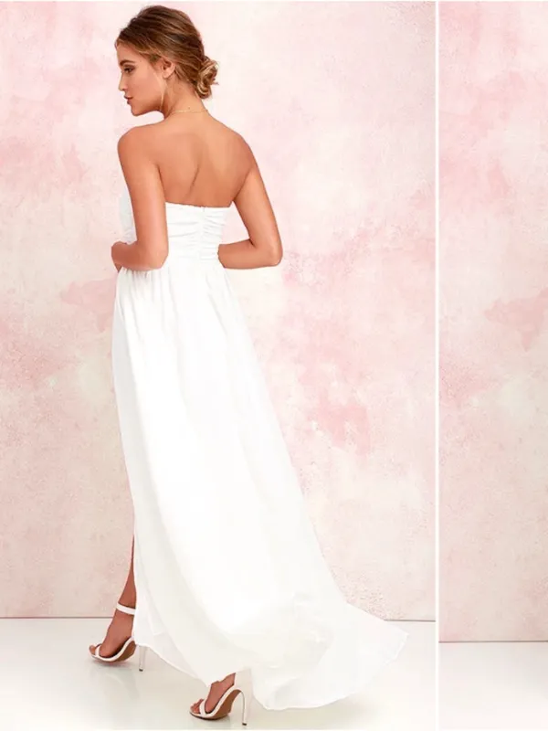 LULU's Sexy Romantic Bridal Flowy Romantic Chic Minimalist Beach Wedding Gown - Image 3