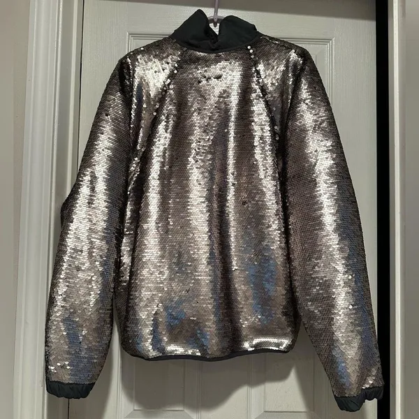Free People Movement Hit The Slopes Sequin Jacket Shadow Combo Large $298 NWOT - Image 5
