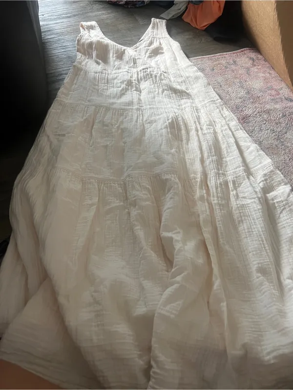 Quince Organic Cotton Gauze Tiered V-Neck Maxi Cream Dress Size xs - Image 12