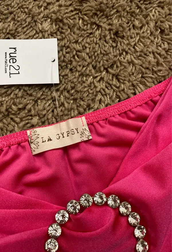 Rue 21 Bandeau Hot Pink Rhinestone Ring Top - Image 6