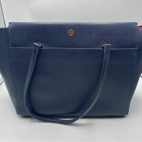 Tory Burch Robinson Tote Navy Blue Orange Lining Large Classic Baddie - Image 2