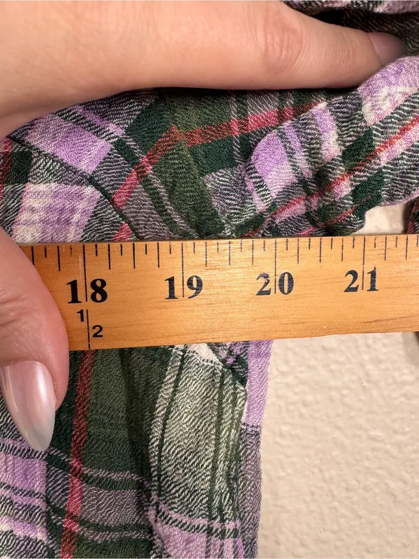 Pilcro Green Purple Plaid Henley Blouse Womens S Casual Fall Shirt Ruffled Boho - Image 3