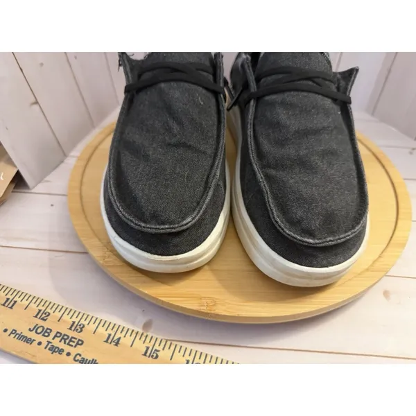 Hey Dude Wendy Rise Loafers Womens 7 Black Canvas Sparkle Platform Slip On Shoes - Image 3