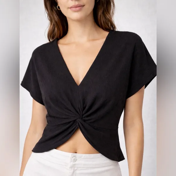 ZARA women’s Size S Black Twist Front Cut Out V Neck Top(A213)&✨ - Image 3