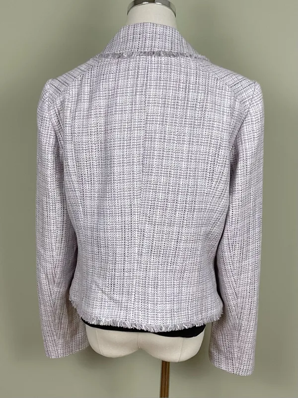 White House Black Market Tweed Cropped Fringe Blazer Jacket Wisteria Size 14 - Image 5
