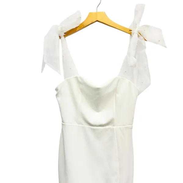 Lulus Beaming Perfection White Pearl Organza Tie-Strap Mini Dress size M - Image 5