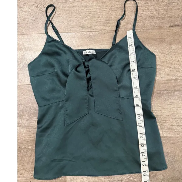 Abercrombie‎ & Fitch Emerald Green Satin Tie Front Camisole Top Small - Image 4