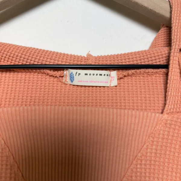 Free People FP Movement Women 100% Cotton‎ Hoodie Large Orange Waffle Knit - Image 3