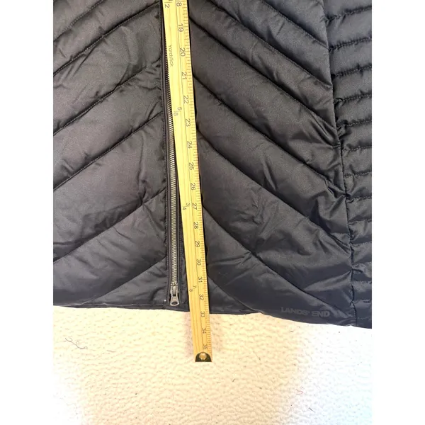 Lands‎ End Coat Womens 18 Black Puffer Hooded Fur Trim Insulated Mid Length - Image 7