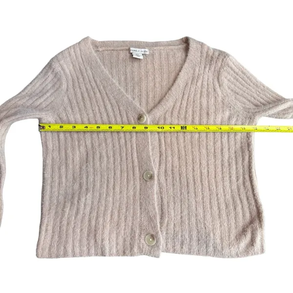 Sincerely‎ Jules Size S Fuzzy Crop Cardigan Sweater Blush Pink Preppy Ribbed - Image 4