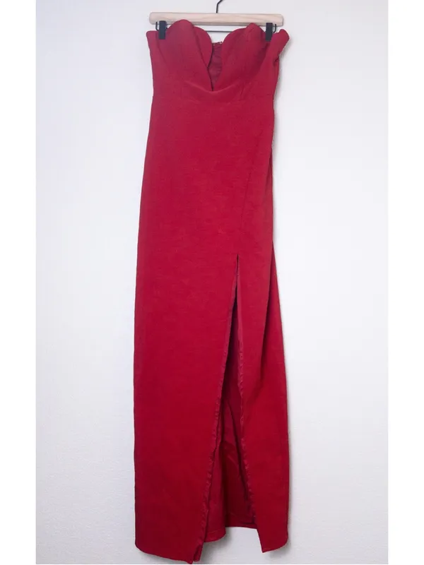 Aidan Mattox Strapless Maxi Dress 4 Red Plunge Neckline Slit Gown Sweetheart - Image 5