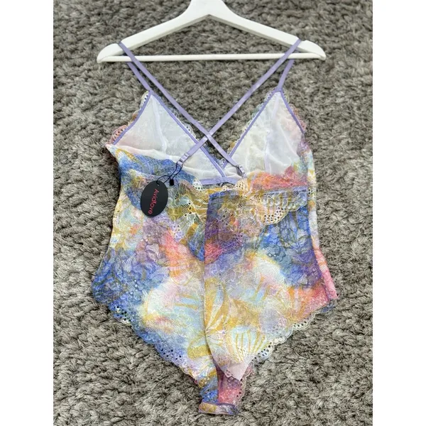 Avidlove Floral Lace Teddy Bodysuit Women Large Multicolor Strappy Lingerie NWT - Image 4