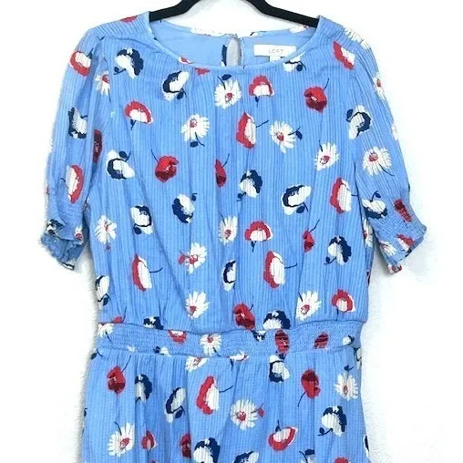 NWT LOFT Blue‎ Floral Dress 14 Smocked Waist Tiered Fit & Flare Spring Whimsical - Image 13