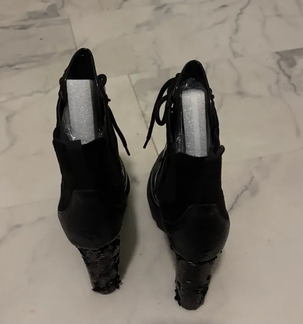 Cape Robbin Black Sequin Lace-Up Ankle Boots - Image 3