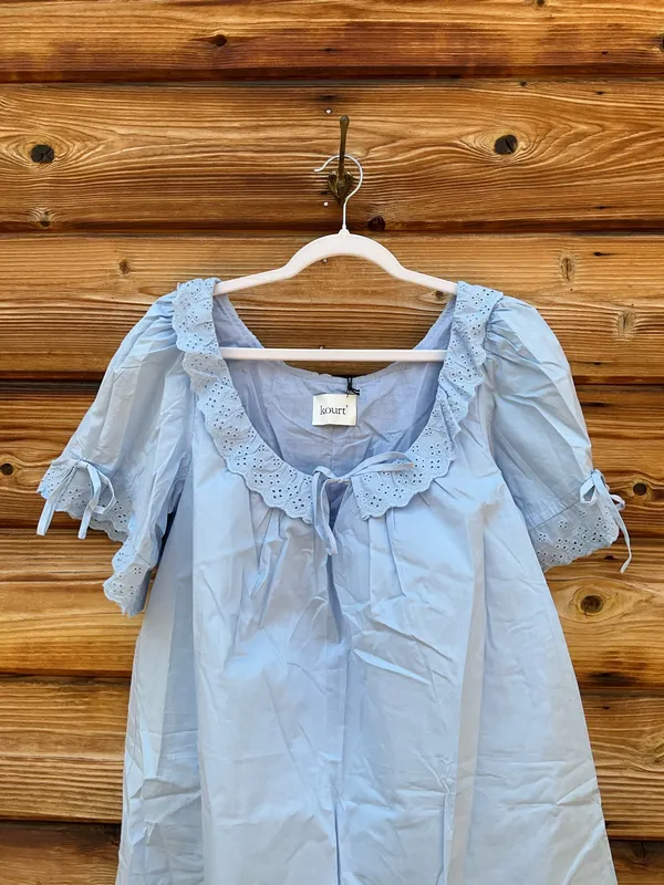 Kourt Light Blue Size S Juliet Cotton Lace Collar Mini Dress Few Moda - Image 7