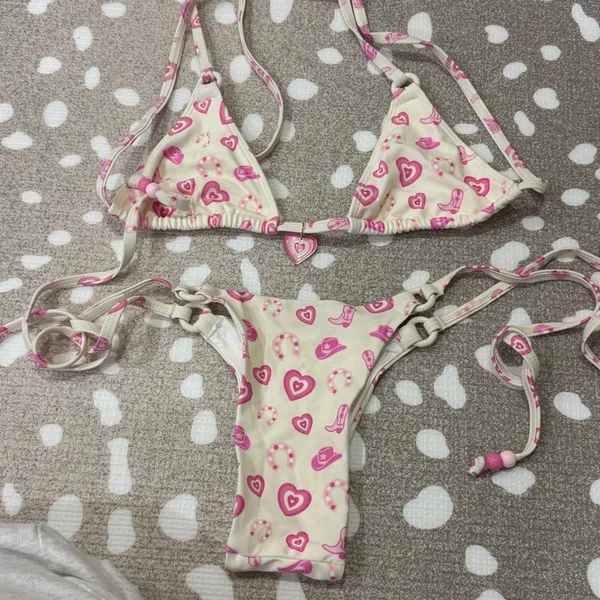 Frasier Sterling x Blackbough Swim bikini set hearts top love lace up triangle - Image 7