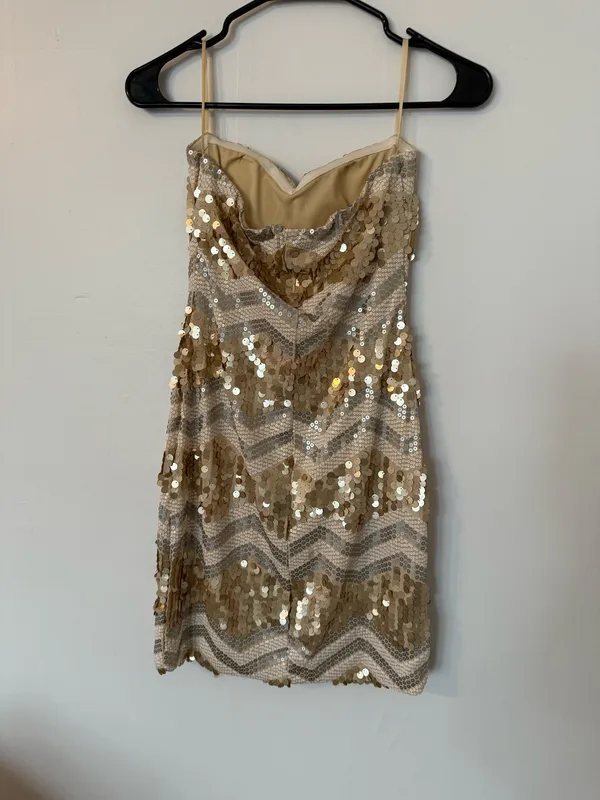 Gold and Silver Sequin Strapless Dress - Image 3