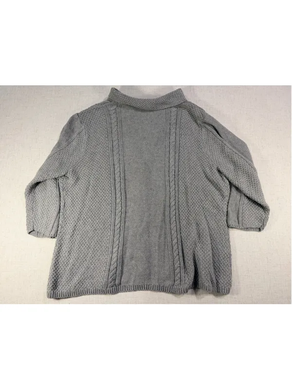 Heather B 100% Cotton Cable Knit Button Front Cardigan Sweater Heather Grey XL - Image 4