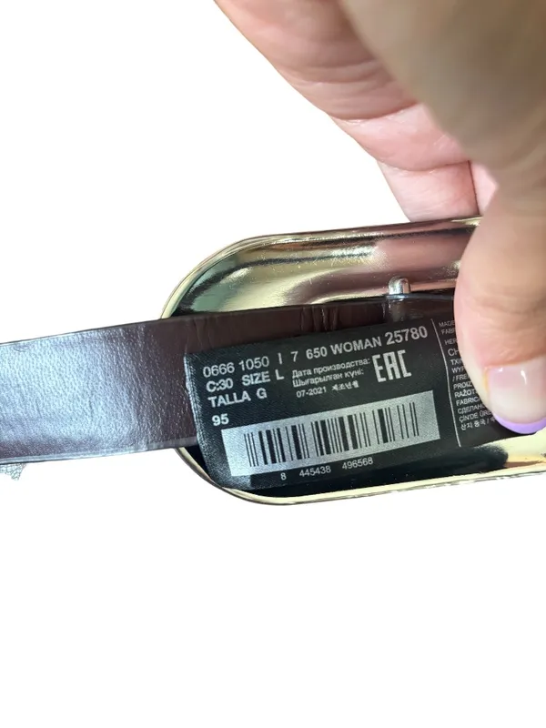Mango Chocolate Brown Leather Belt Oversized Silver Oval Buckle Large - Image 4