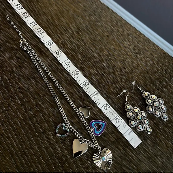 NEW Necklace and earrings Set, AB rhinestones and silver tone metal, custom - Image 6