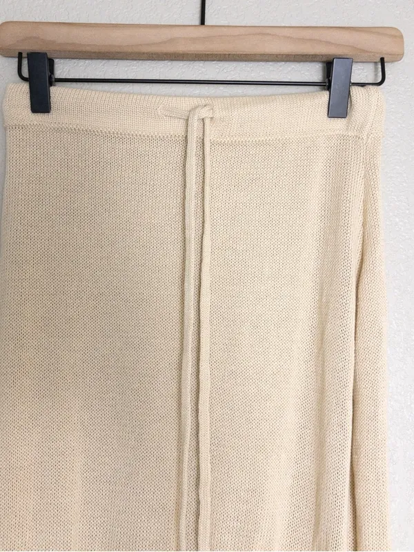 NWT [SET] Micas Knit Fringe Maxi Skirt M Beige Tassel Sheer Slit Bandeau Top - Image 6