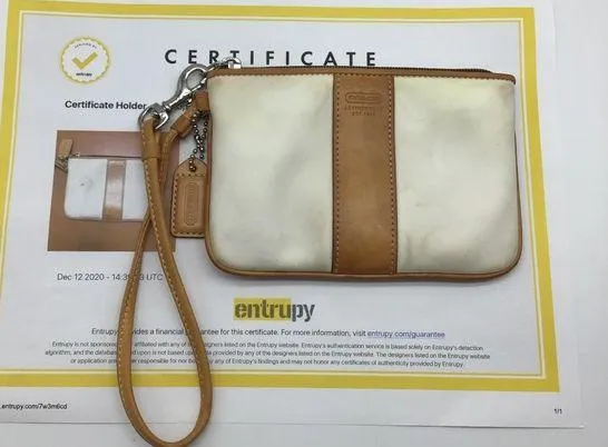 COACH white canvas w/brown trim wristlet - Image 2