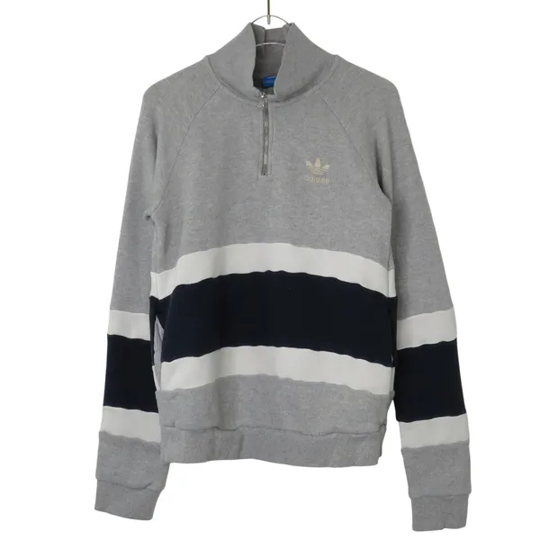 Adidas Originals Sudadera Trefoil Color Block Gray Black Half Zip Pullover XS - Image 3