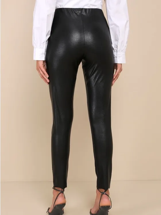 Lulu's Black Faux Leather Ankle-Length Pants NWOT - Image 3